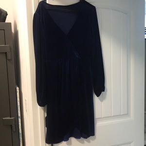 Blue crushed velvet cocktail dress